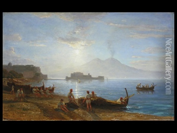 Neapolitanische Kuste Mit Fischern Oil Painting - Rodolphe Leon Berthoud