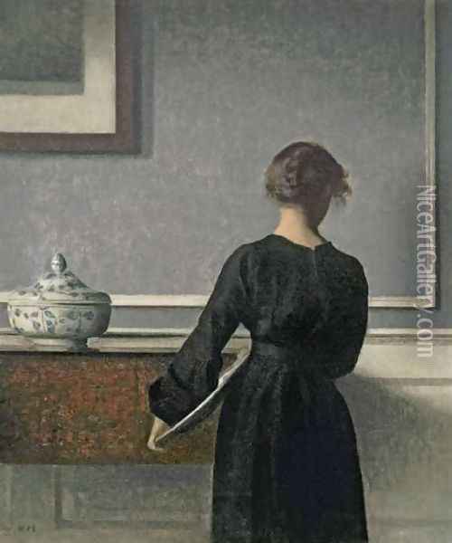 Young Woman from Behind Oil Painting - Vilhelm Hammershoi