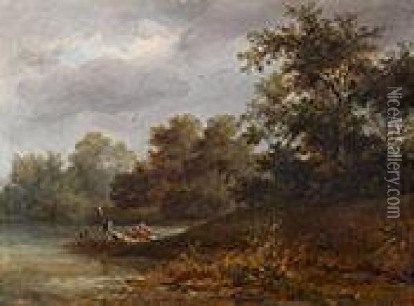Kleine Flusslandschaft Mit Zwei Fischern Und Ihrem Boot Oil Painting - Julius Bayer