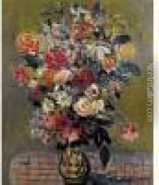 Flower Vase Oil Painting - Abraham Mintchine