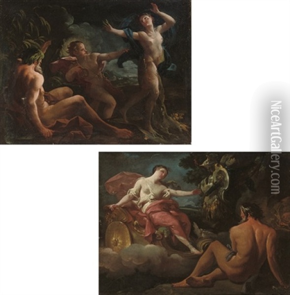 Apollo And Daphne (+ Venus Receiving The Arms For Aeneas At The Forge Of Vulcan; Pair) Oil Painting - Corrado Giaquinto
