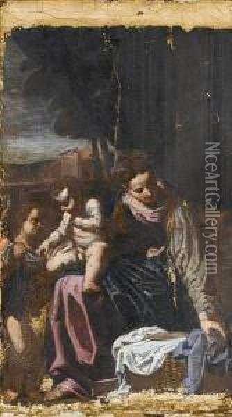 The Madonna And Child With The Infant Saintjohn The Baptist Oil Painting - Francesco Cozza