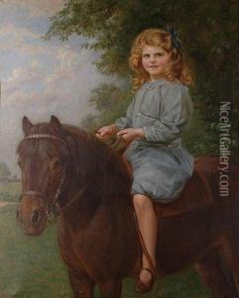 Her First Pony. Oil Painting - John Bernard Munns