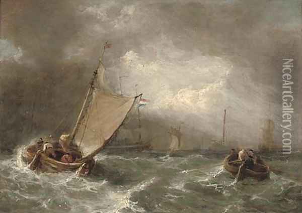 Shortening sail in a squall Oil Painting - John James Wilson