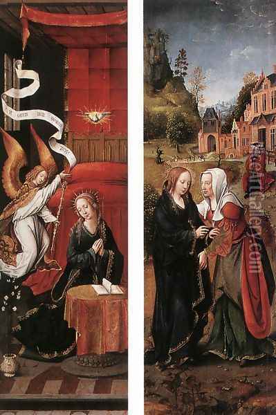 Annunciation and Visitation c. 1525 Oil Painting - Flemish Unknown Masters
