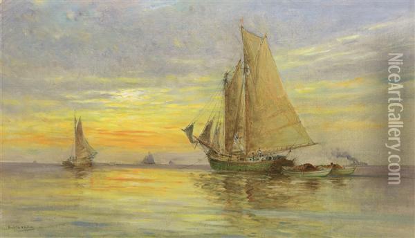 Ships At Sea Oil Painting - Hendricks A. Hallett