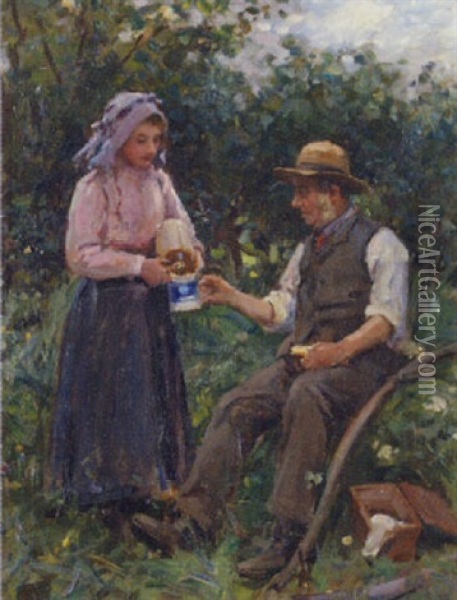 A Pause For Refreshment Oil Painting - Ernest Higgins Rigg