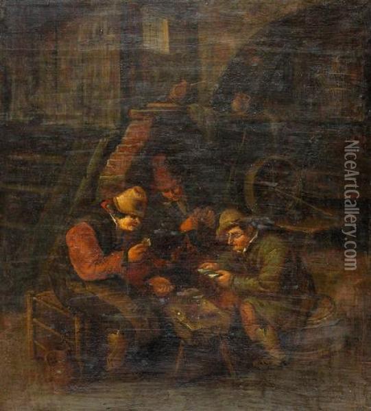 Die Kartenspieler. Oil Painting - Adriaen Jansz. Van Ostade