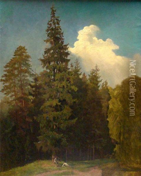 Schwarzwald - Tannenforst Mit Zwei Lagernden Mannern Oil Painting - Hugo Knorr