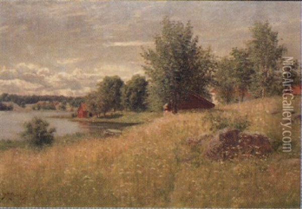 Somrigt Sjolandskap Oil Painting - Peter Adolf Persson