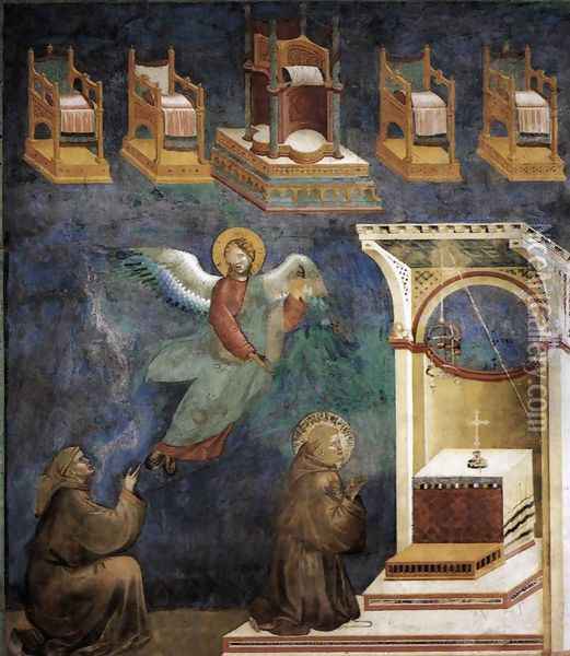 Legend of St Francis- 9. Vision of the Thrones 1297-99 Oil Painting - Giotto Di Bondone