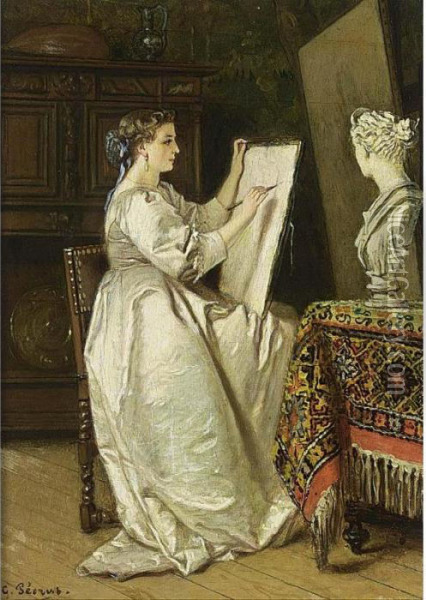 The Artist At Work Oil Painting - Charles Francois Pecrus