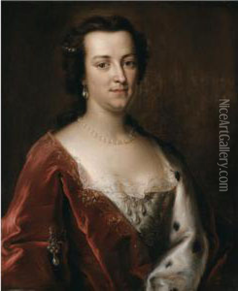Portrait Of Gertrude Leveson-gower, Duchess Of Bedford (1714/15-1794) Oil Painting - Johann Rudolf Studer