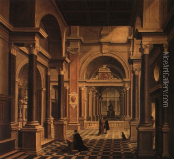 A Cathedral Interior With Figures Oil Painting - Bartholomeus Van Bassen