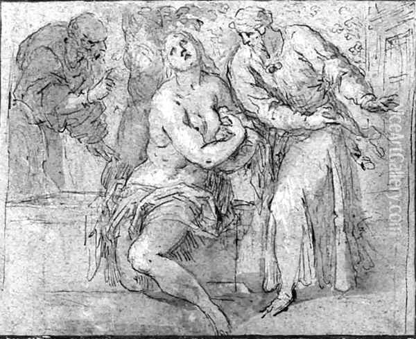 Susannah and the Elders Oil Painting - Palma Vecchio (Jacopo Negretti)