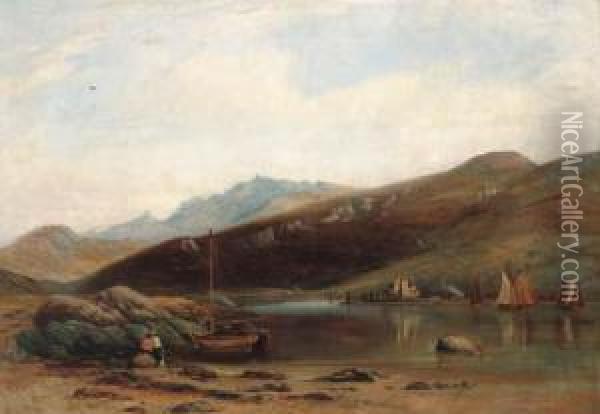 Figures On The Shore Of Loch Ranza Oil Painting - Thomas Williams