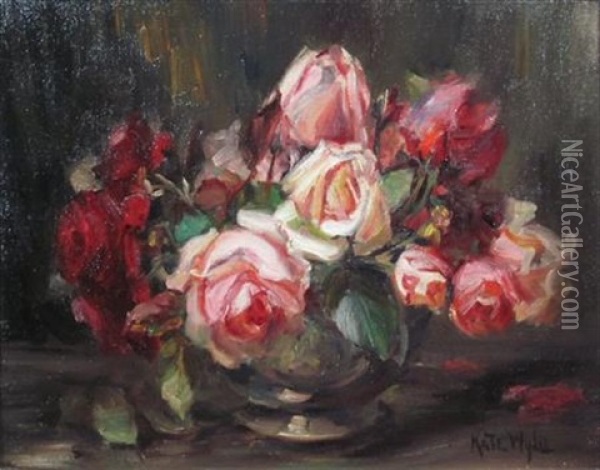 Pink And White Roses Oil Painting - Kate Wylie