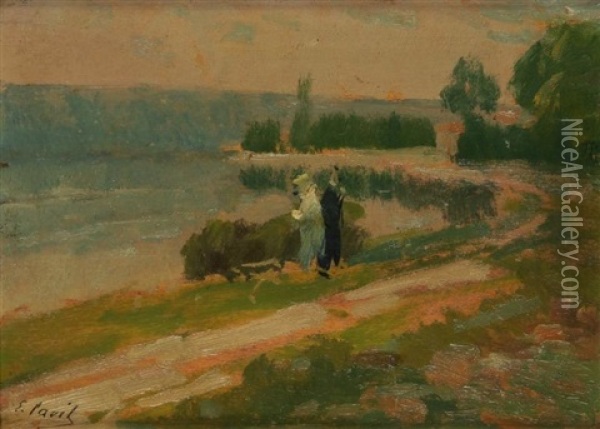 Promenade Au Bord Du Fleuve Oil Painting - Elie Anatole Pavil