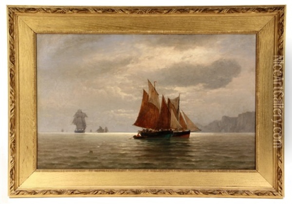 Fishing Boats Off Coast Oil Painting - Franz Johann (Wilhelm) Huenten