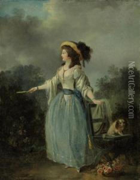 A Lady With Her Dog In A Garden Oil Painting - Jean-Frederic Schall