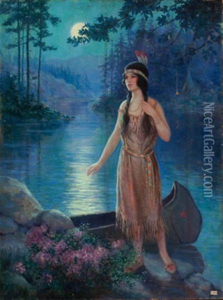 Indian Maiden Oil Painting - Frank Robert Harper