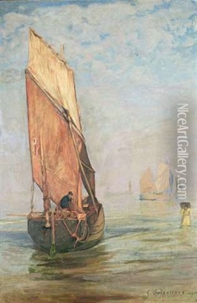 Stiller Morgen Am Strand (la Panne) Oil Painting - Gustav Schoenleber