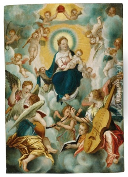Madonna Mit Dem Kind Und Musizierenden Engeln Oil Painting - Johann Mathias Kager