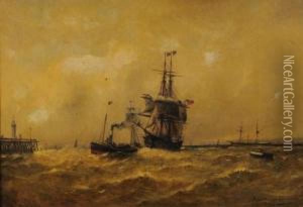 Embarcations Au Large Des Cotes Oil Painting - Paul Ch. Emmanuel Gallard-Lepinay