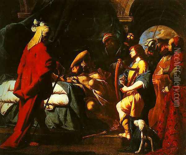 David Soothing Sauls Anguish with His Harp Oil Painting - Giovanni Battista Spinelli
