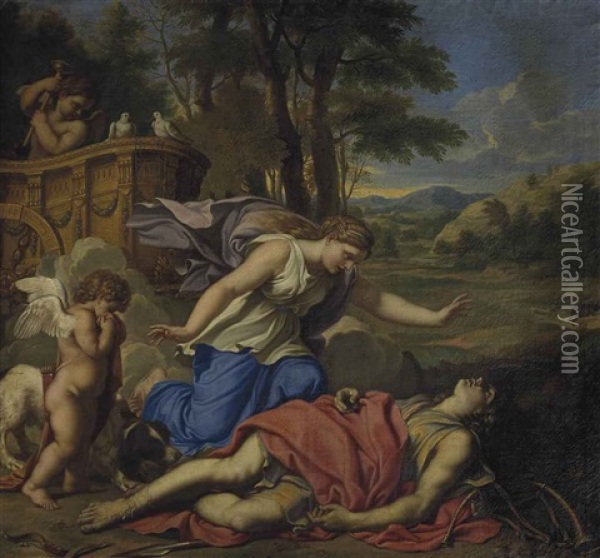 Venus And Adonis Oil Painting - Nicolas Mignard