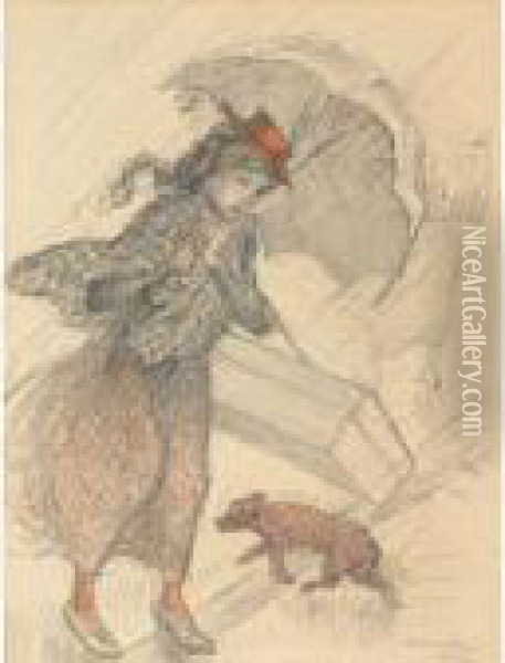 Delivery Woman In The Rain Oil Painting - Theophile Alexandre Steinlen