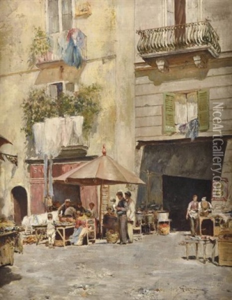 Scene De Marche En Italie Oil Painting - Giuseppe Lamonica