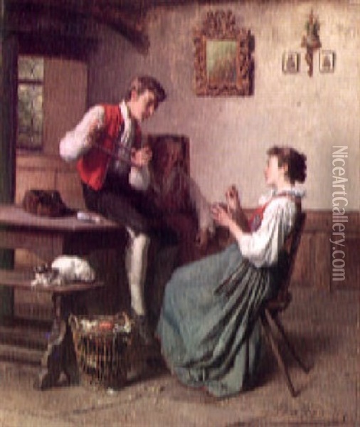 Figures In An Interior Oil Painting - Theodore Gerard