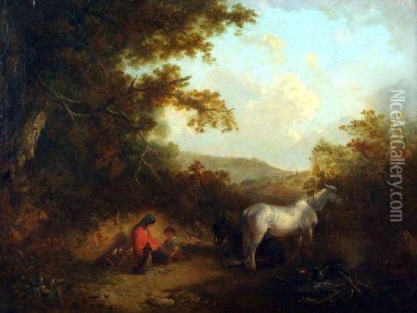 Travellers Resting In A Country Path Oil Painting - Edward Robert Smythe