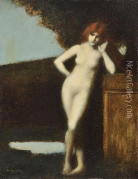Desnudo De Pie, Fondo De Paisaje Oil Painting - Jean-Jacques Henner