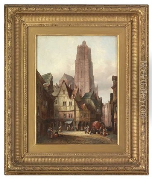 Die Altstadt Von Rouen Mit Der Kathedrale Oil Painting - Hermann Heinrich Schaefer