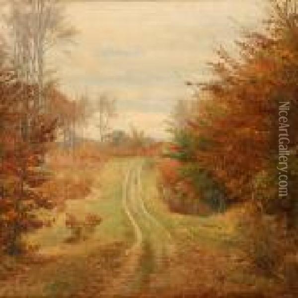 Path In An Autumn Landscape Oil Painting - Johan Ulrik Bredsdorff