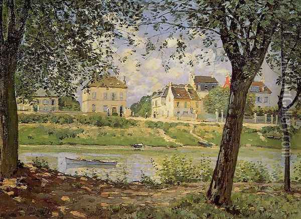 Village On The Banks Of The Seine Villeneuve La Garenne Oil Painting - Alfred Sisley