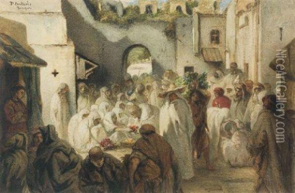 La Porte Du Souk A Tanger Oil Painting - Jean-Francois Portaels