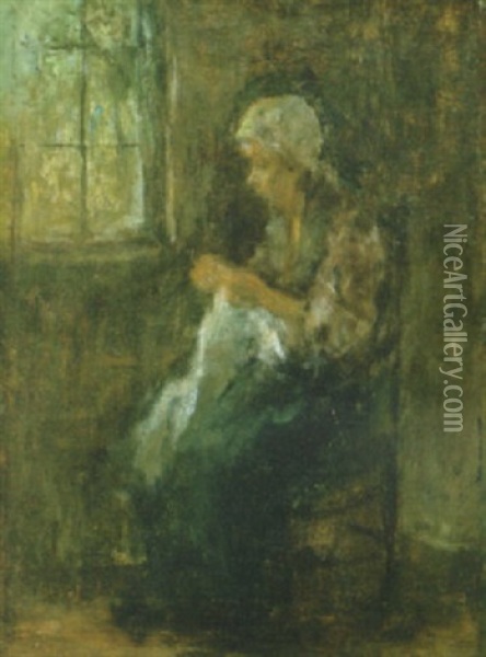 Woman Sewing At The Window Oil Painting - Jozef Israels