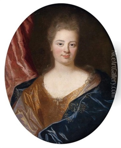 Portrait De Femme A La Robe Bleue Oil Painting - Nicolas de Largilliere