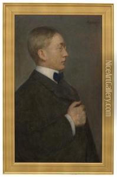 Portrett Avforfatteren Johannes V. Jensen Oil Painting - Hans Olaf Heyerdahl