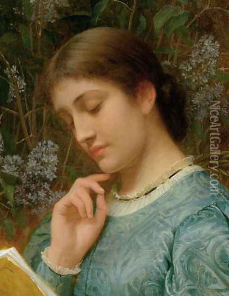 Girl Reading 2 Oil Painting - Charles E. Perugini