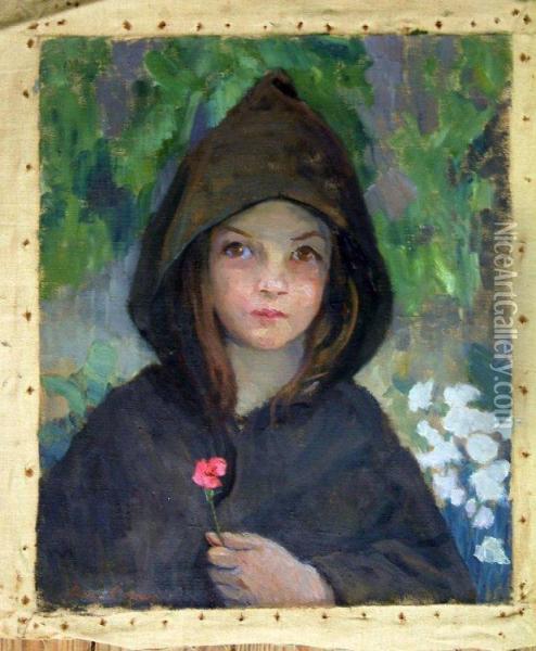 Girl Holding A Flower Oil Painting - Anna Wood Brown