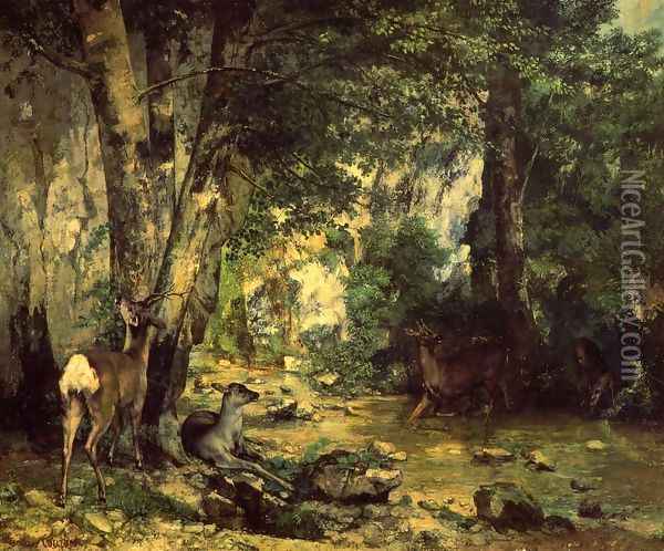 The Shelter of the Roe Deer at the Stream of Plaisir-Fontaine, Doubs Oil Painting - Gustave Courbet