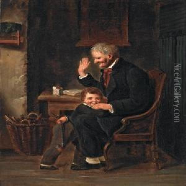 Disobedient Childbeing Punished By His Grandfather Oil Painting - Christian Andreas Schleisner