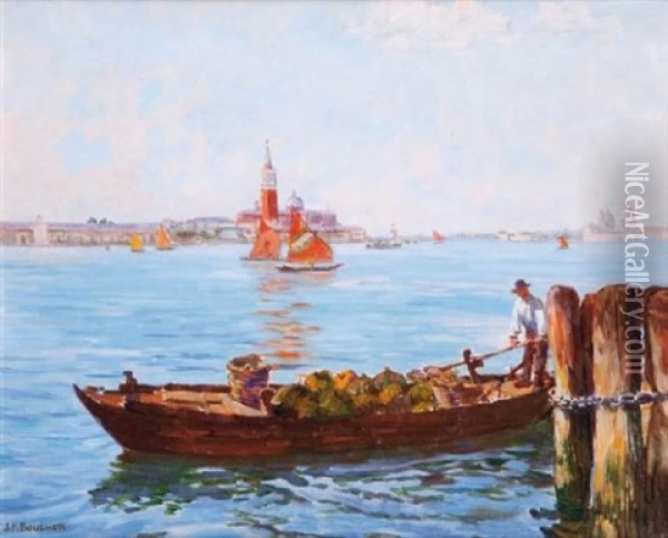 Venise, Le Marchand De Citrouilles Oil Painting - Joseph Felix Bouchor