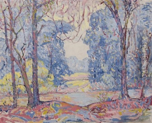 Pink And Blue Impressionism Oil Painting - Albert H. Krehbiel
