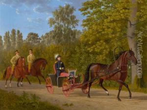 Tsar Alexander I On A Chaise. 1818. Oil Painting - Johann Jakob Biedermann