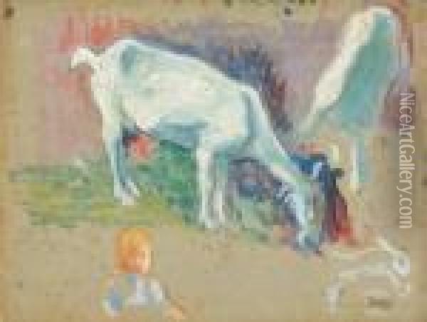 Chevre - Mouton Esquisse Oil Painting - Jean Peske